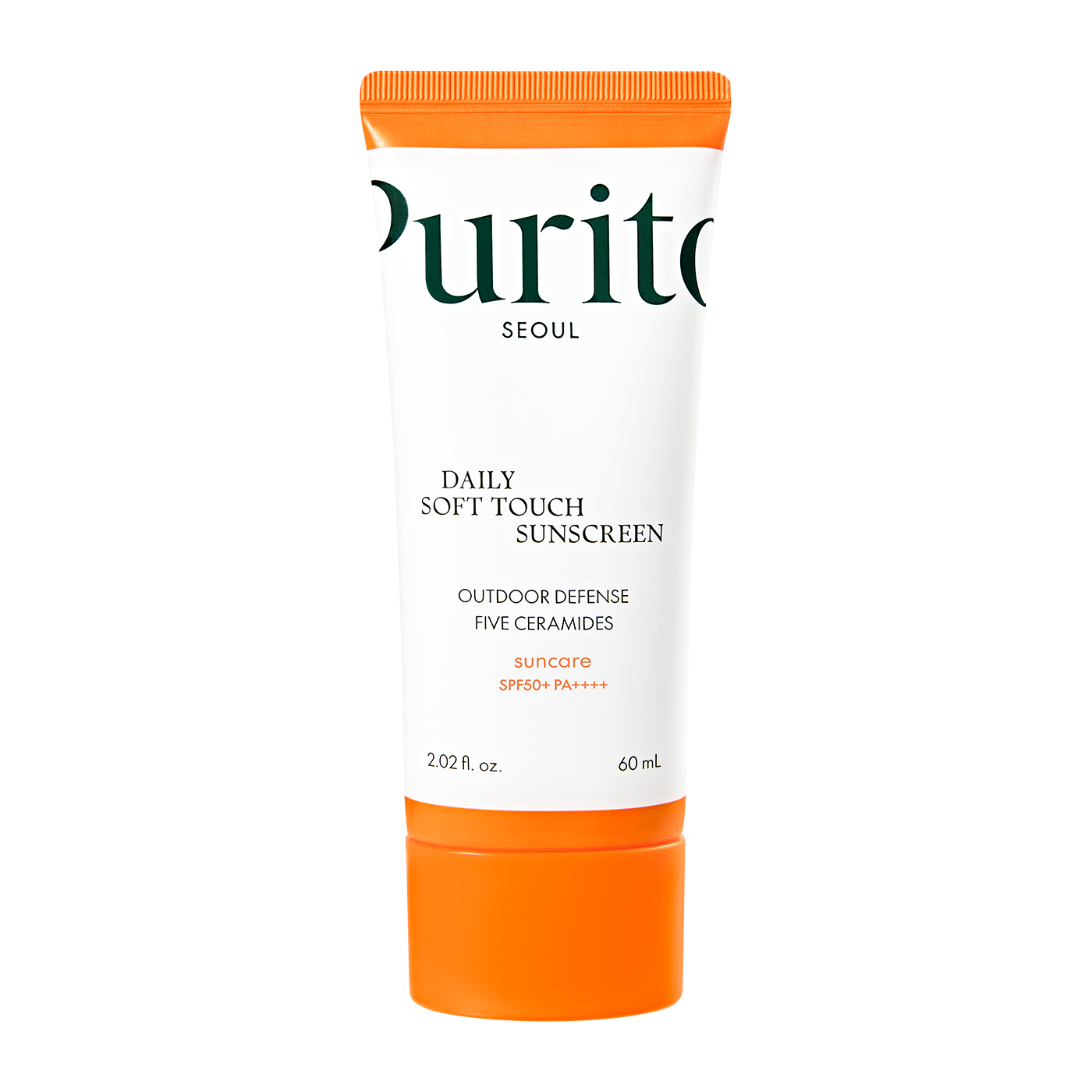 ProtoClinical k-beauty [PURITO SEOUL] Daily Soft Touch Sunscreen SPF50+ PA++++ 60ml benefit graphic on a light background.