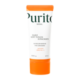 ProtoClinical k-beauty [PURITO SEOUL] Daily Soft Touch Sunscreen SPF50+ PA++++ 60ml benefit graphic on a light background.