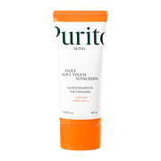 ProtoClinical k-beauty [PURITO SEOUL] Daily Soft Touch Sunscreen SPF50+ PA++++ 60ml benefit graphic on a light background.