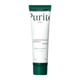 ProtoClinical k-beauty [PURITO SEOUL] Wonder Releaf Centella Cream 50ml benefit graphic with two informational panels on a light background.