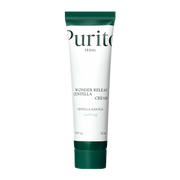ProtoClinical k-beauty [PURITO SEOUL] Wonder Releaf Centella Cream 50ml benefit graphic with two informational panels on a light background.
