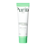 ProtoClinical k-beauty [PURITO SEOUL] Wonder Releaf Centella Cream Unscented 50ml benefit graphic with two informational panels on a light background.