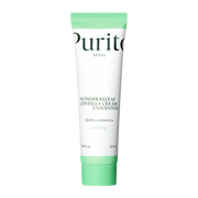 ProtoClinical k-beauty [PURITO SEOUL] Wonder Releaf Centella Cream Unscented 50ml benefit graphic with two informational panels on a light background.