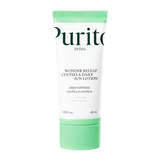 ProtoClinical k-beauty [PURITO SEOUL] Wonder Releaf Centella Daily Sun Lotion SPF50+ PA++++ 60ml benefit graphic on a light background.