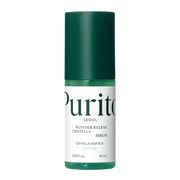 ProtoClinical k-beauty [PURITO SEOUL] Wonder Releaf Centella Serum 60ml shown as a deep green vertical silhouette with pale cream side tones