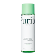 ProtoClinical k-beauty [PURITO SEOUL] Wonder Releaf Centella Toner Unscented 200ml benefit graphic with two informational panels on a light background.