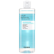 ProtoClinical k-beauty COSRX Low pH Niacinamide Micellar Cleansing Water 400ml single upright cleansing water bottle centered on a light background.