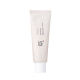 ProtoClinical k-beauty [Beauty of Joseon] Relief Sun: Rice + Probiotics 50ml (SPF50+ PA++++) single upright white sunscreen tube centered on a light background.