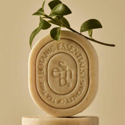ProtoClinical k-beauty essenherb Tea Tree Deep Clean Cleansing Bar 100g single upright cleansing bar box in tan and green packaging on a light background.