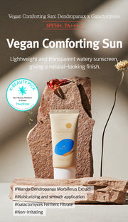 ProtoClinical k-beauty 12GRABS Vegan Comforting Sun 50ml sunscreen package in an English product graphic with a light background and soft color accents