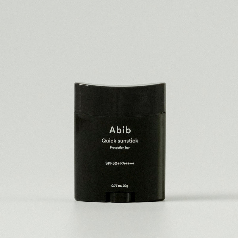 ProtoClinical k-beauty Abib Quick sunstick Protection bar 22ml (SPF 50+ PA++++) single dark sun stick package on a light background.
