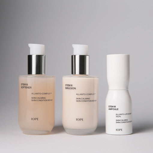 ProtoClinical k-beauty IOPE Stem III Signature Set beige-toned product packaging shown on a soft neutral background