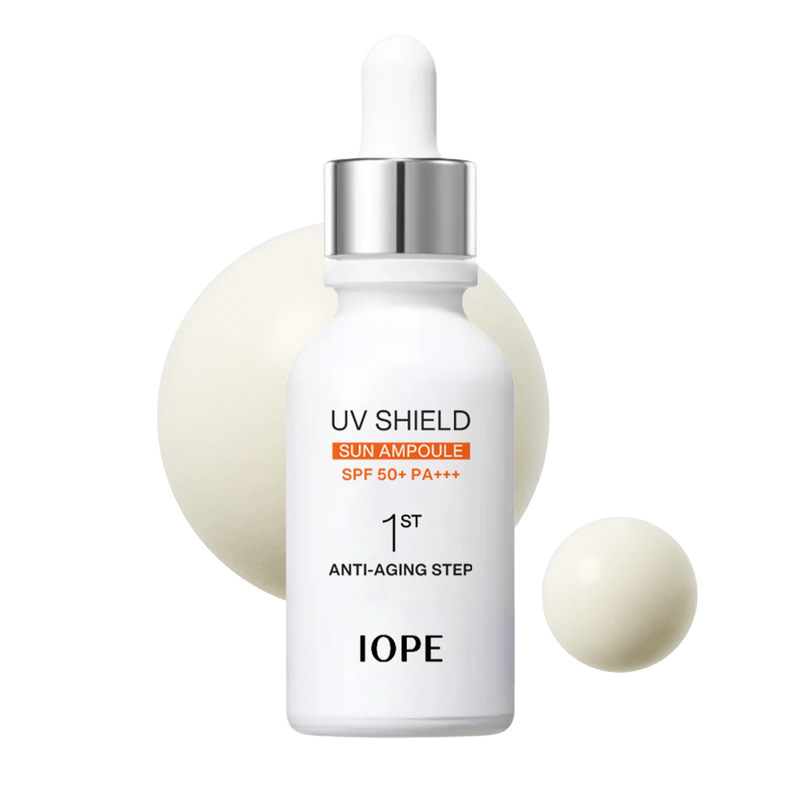 ProtoClinical k-beauty IOPE UV shield Sun Ampoule SPF50+ PA+++ 40ml single sun ampoule package shown on a light background