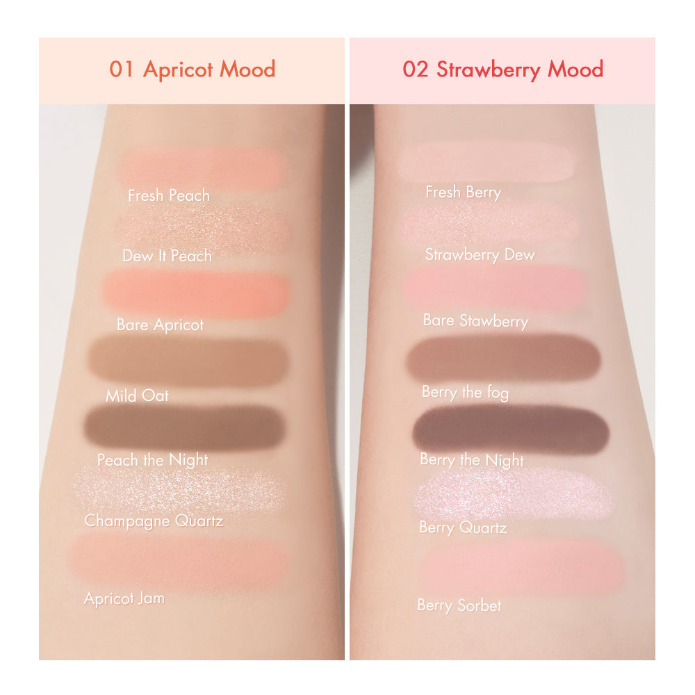 ProtoClinical k-beauty rom&nd Bare Layer Palette 14g/2color swatch image showing multiple palette shades in a grid layout on a clean background