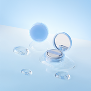 ProtoClinical k-beauty rom&nd Bare Water Cushion 5 Shades single cushion compact lying flat with a beige center on a pale blue and white background