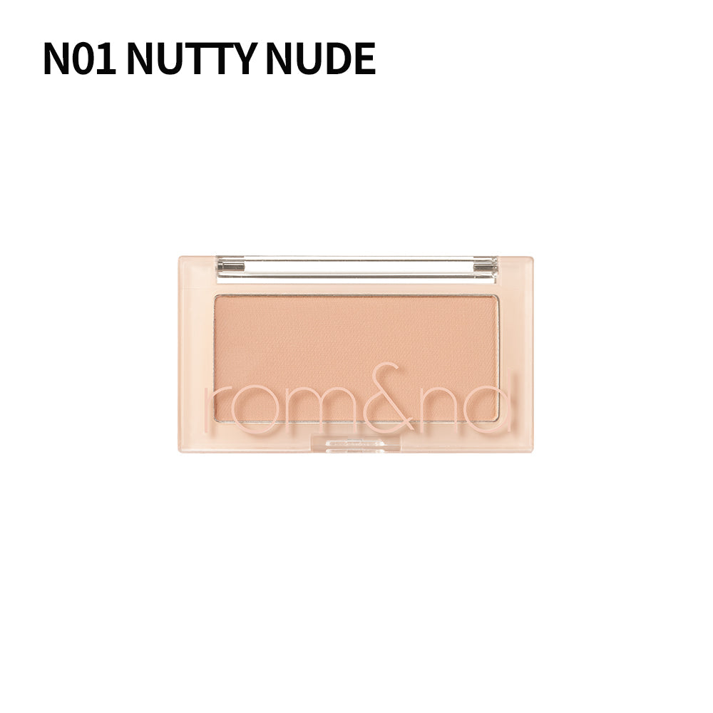 ProtoClinical k-beauty rom&nd BETTER THAN CHEEK single blush compact with soft beige tones centered on a light background