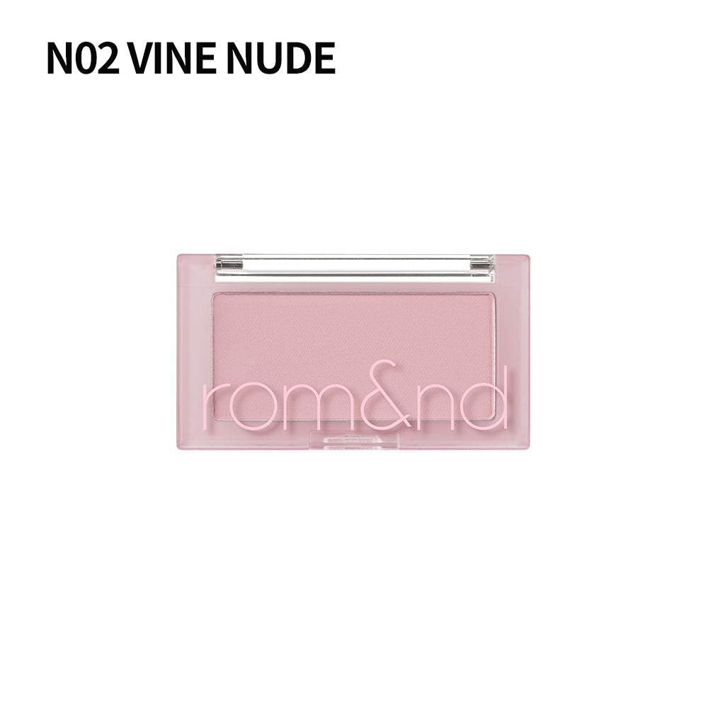 ProtoClinical k-beauty rom&nd BETTER THAN CHEEK single blush compact with muted mauve tones centered on a light background