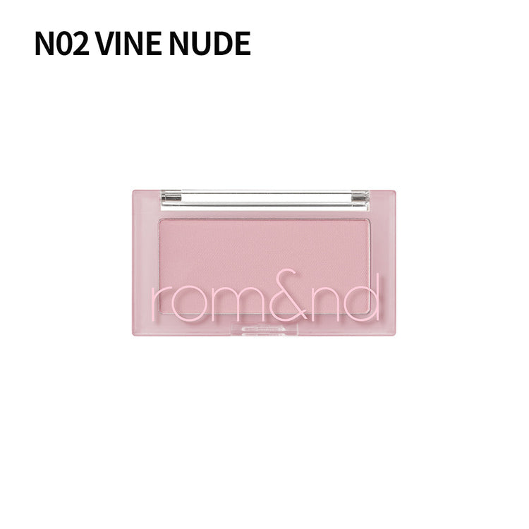 ProtoClinical k-beauty rom&nd BETTER THAN CHEEK single blush compact with muted mauve tones centered on a light background