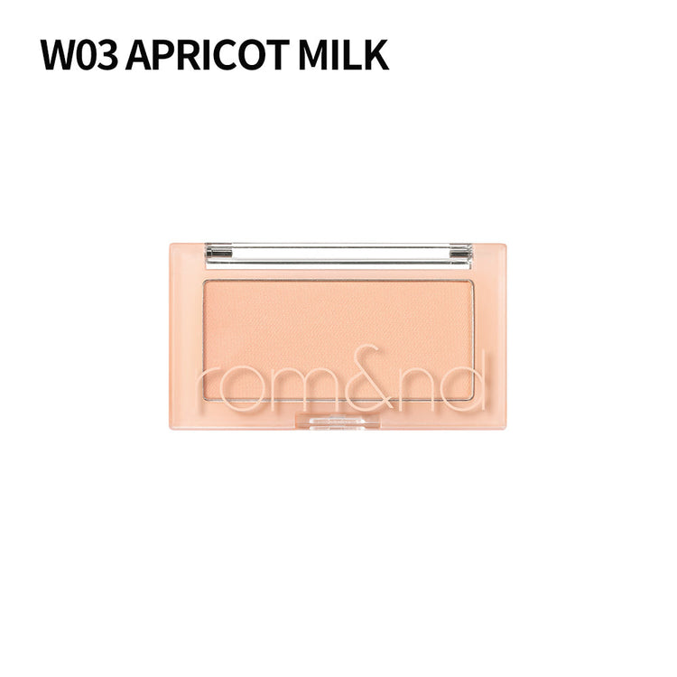ProtoClinical k-beauty rom&nd BETTER THAN CHEEK single blush compact with beige taupe tones centered on a light background