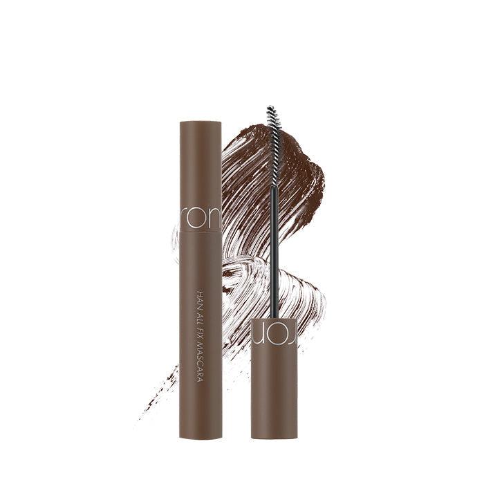 ProtoClinical k-beauty rom&nd HAN ALL FIX MASCARA mascara detail graphic with dark lash comparison panels and compact white square layout