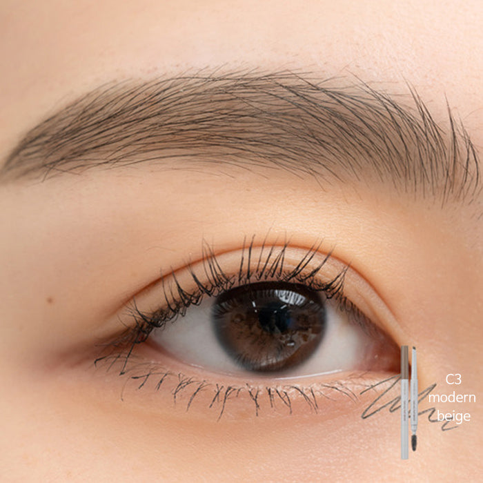 ProtoClinical k-beauty rom&nd HAN ALL FLAT BROW - 6 colors #C3 MODERN BEIGE shade image in a square layout with soft beige-brown brow color and flat pencil styling