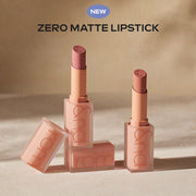 ProtoClinical k-beauty rom&nd ZERO MATTE LIPSTICK New Muteral Nude shown as four nude lipstick tubes in a 2 by 2 grid on a warm beige background