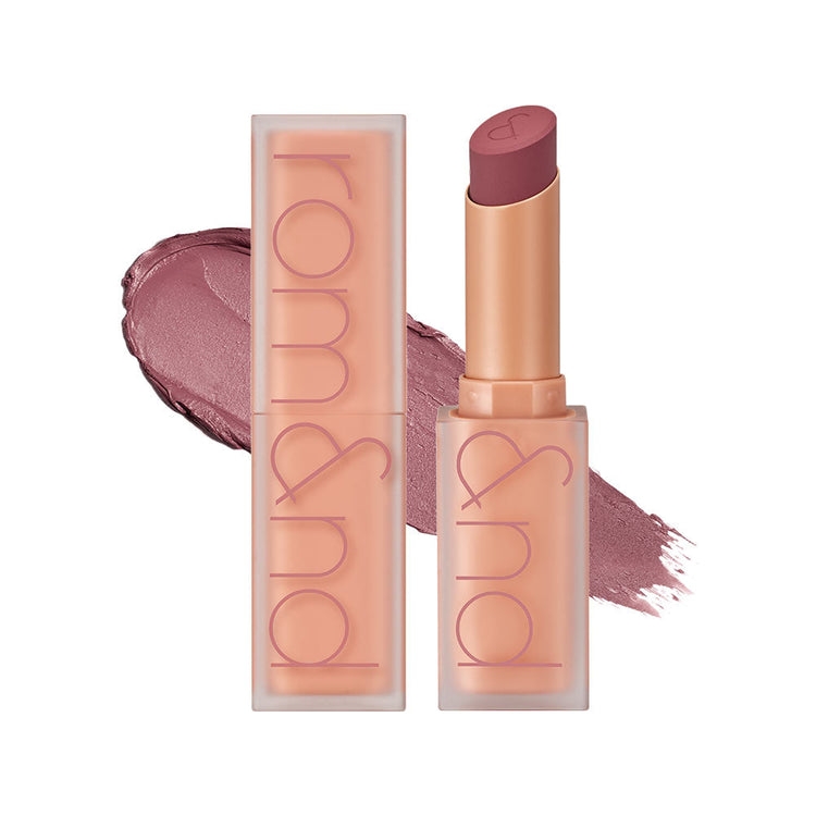 ProtoClinical k-beauty rom&nd ZERO MATTE LIPSTICK New Muteral Nude single lipstick tube in a nude pink case standing upright on a light background