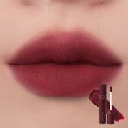 ProtoClinical k-beauty rom&nd ZERO VELVET TINT 4color #21 shade graphic with deep red-brown tint color, swatch blocks, and square white layout