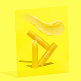 ProtoClinical k-beauty beplain Chamomile Dual Moisturizing Lip Balm 3.6g single bright yellow lip balm package angled diagonally on a vivid yellow background