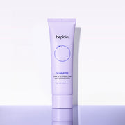 ProtoClinical k-beauty lavender and green beauty graphic with deep blue shading on a light background.