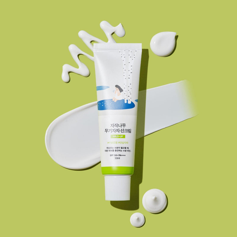 ProtoClinical k-beauty Round Lab Birch Moisturizing Mild-Up Sunscreen 50ml (SPF 50+ PA++++) single upright sunscreen package on a light background.