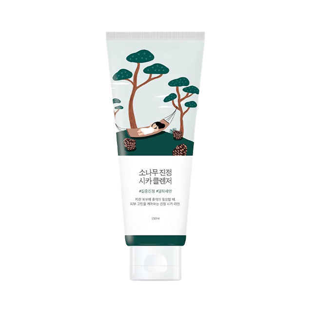 ProtoClinical k-beauty Round Lab Pine Calming Cica Cleanser 150ml single white cleanser tube standing upright on a white background with green tree artwork