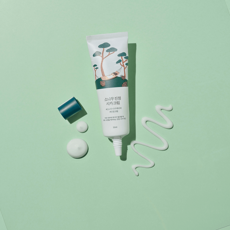 ProtoClinical k-beauty Round Lab Pine Calming Cica Cream 50ml shown against a light background.