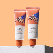 ProtoClinical k-beauty warm peach beauty graphic with dark brown and pale cream shapes on a light background.
