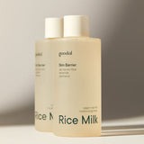 ProtoClinical k-beauty goodal Vegan Rice Milk Moisturizing Toner 250ml single upright pale cream toner bottle centered on a warm beige background with soft brown side shading