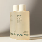 ProtoClinical k-beauty goodal Vegan Rice Milk Moisturizing Toner 250ml single upright pale cream toner bottle centered on a warm beige background with soft brown side shading