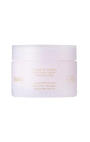 ProtoClinical k-beauty Huxley Skin Glow Cream Vita Radiance 50ml as a soft beige and lavender silhouette on a pale background