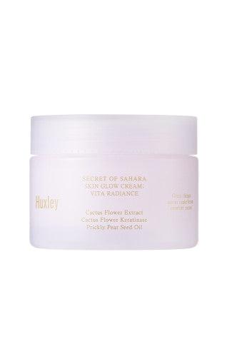 ProtoClinical k-beauty Huxley Skin Glow Cream Vita Radiance 50ml in a soft beige and lavender beauty product silhouette on a pale background