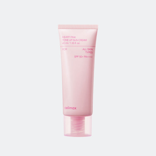 ProtoClinical k-beauty celimax Heart Pink Tone Up Sun Cream SPF50+ PA++++ 40ml in an upright studio product shot with single-item packaging on a clean white background
