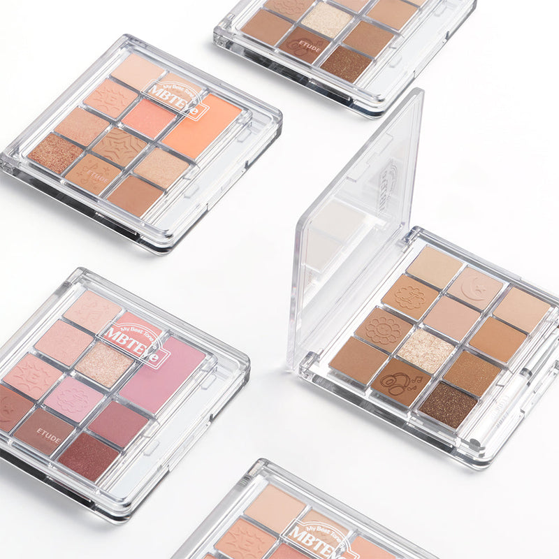 ProtoClinical k-beauty ETUDE My Best Tone Eye Palette open eyeshadow palette with multiple cool mauve and gray pans on a white background