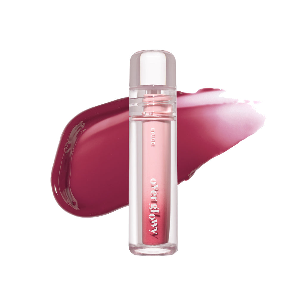 ProtoClinical k-beauty ETUDE Over Glowy Tint 3g dusty pink lip tint swatch in a soft diamond shape on a pale blue and white background