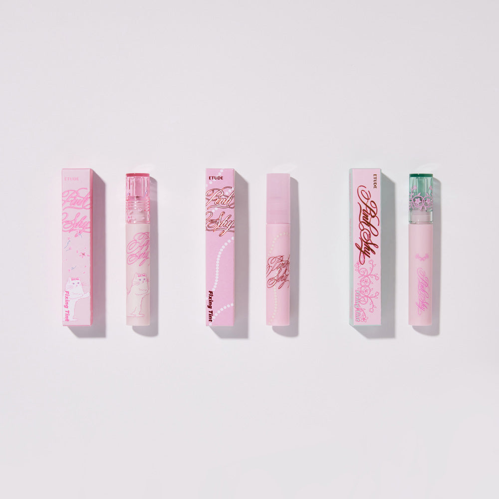 ProtoClinical k-beauty ETUDE Pink Shy Fixing Tint 4g soft mauve horizontal swatch band on a pale gray and white background