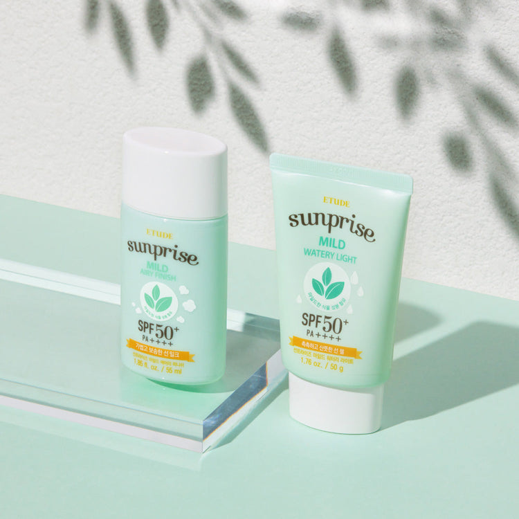 ProtoClinical k-beauty ETUDE Sunprise Mild Watery Light SPF50+ PA++++ 50ml shown as a single sun cream package on a clean white background.
