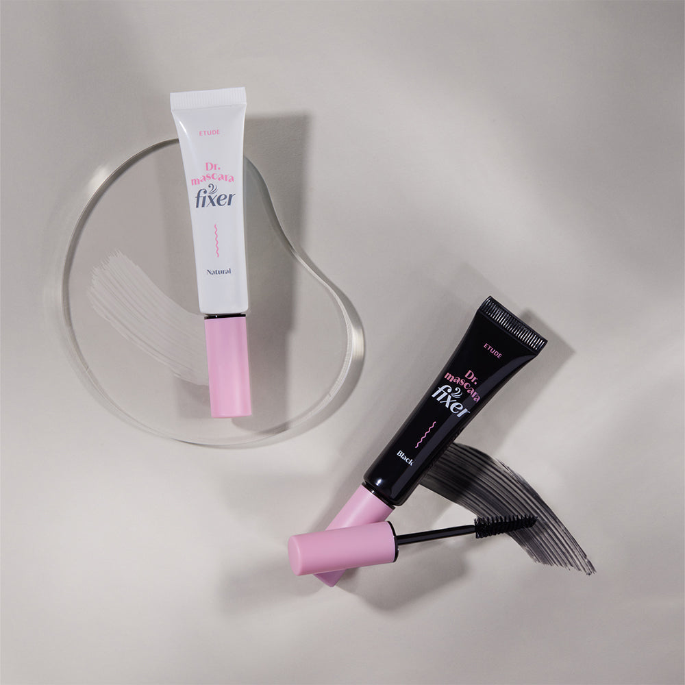 ProtoClinical k-beauty ETUDE Dr.Mascara Fixer 6g single dark gray mascara fixer tube centered upright on a light gray background