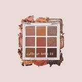 ProtoClinical k-beauty ETUDE Play Color Eyes 9-Color #Caffeine Holic single brown rectangular eyeshadow compact centered on a soft blush background with pale side highlights