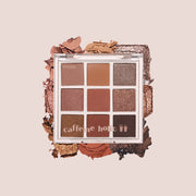 ProtoClinical k-beauty ETUDE Play Color Eyes 9-Color #Caffeine Holic single brown rectangular eyeshadow compact centered on a soft blush background with pale side highlights