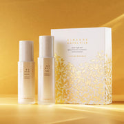 ProtoClinical k-beauty gold product packaging centered on a warm yellow background.