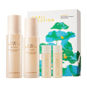 ProtoClinical k-beauty pastel product lineup arranged on a soft pink, green, and aqua background.