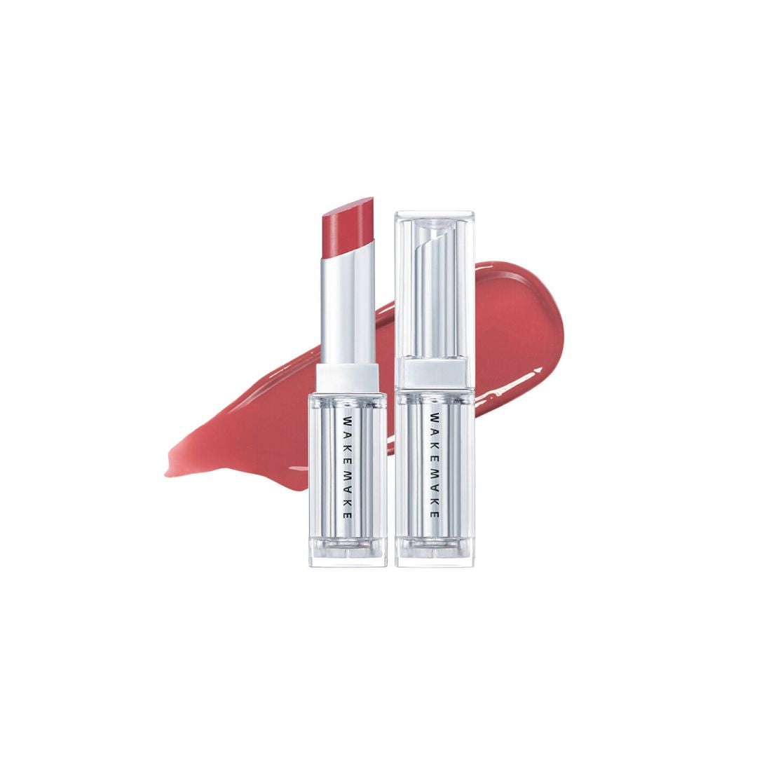 ProtoClinical k-beauty WAKEMAKE Dewy Gel Glaze Stick square shade graphic with warm brown-peach tones on a pale background