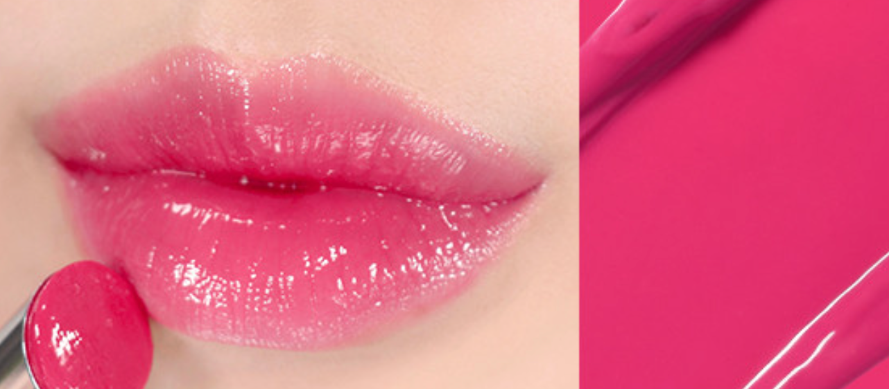 ProtoClinical k-beauty WAKEMAKE Dewy Gel Glaze Stick wide horizontal shade swatch graphic with soft pink and berry panels